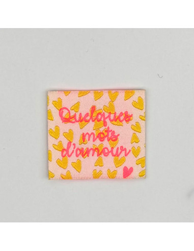 Conjunto de 5 etiquetas tecidas para costurar Algumas palavras de amor - Fluo