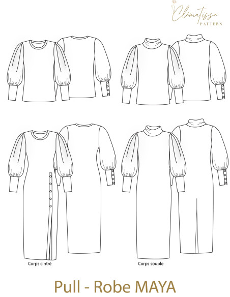 Padrão de vestido-suéter Maya - Clématisse Pattern