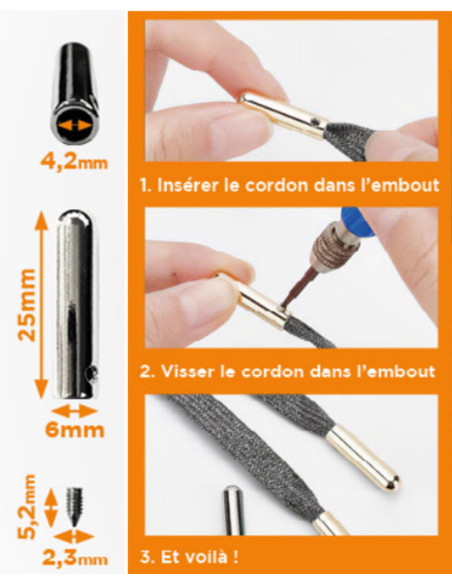 Conjunto de 10 terminais de metal para cordões com parafuso - Prata