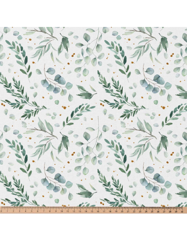 Tecido popelina de algodão - Ito branco e verde