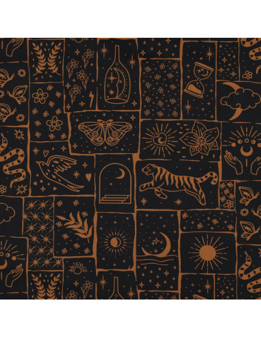 Tecido popelina de algodão - Mystic fundo preto