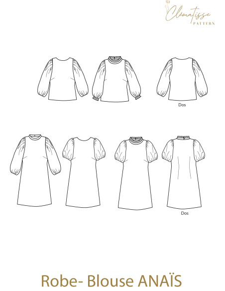 Molde de blusa-vestido Anaïs - Clématisse Pattern