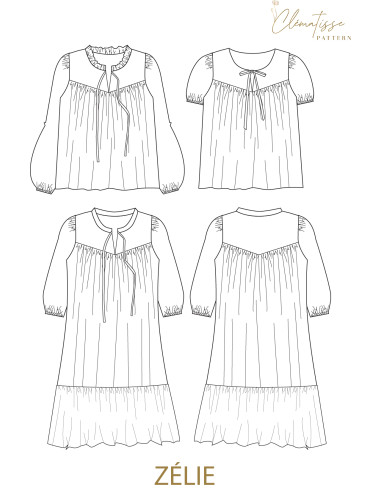 Molde de blusa-vestido Zélie - Clématisse Pattern