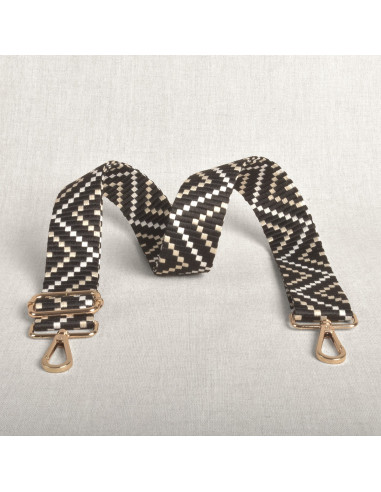 Alça de bolsa zig zag com mosquetões - Preto