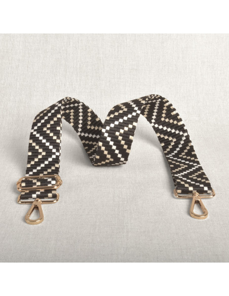 Alça de bolsa zig zag com mosquetões - Preto