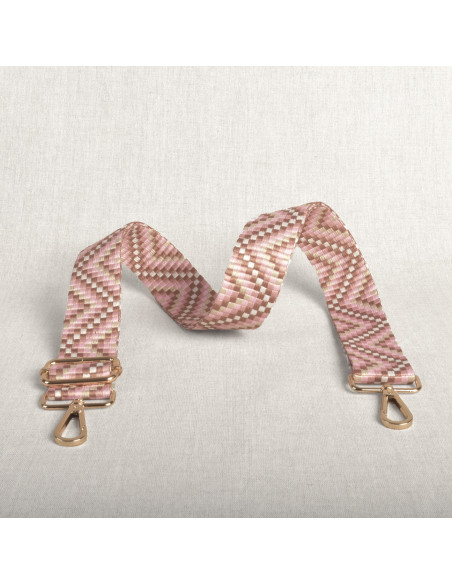 Alça de bolsa zig zag com mosquetões - Rosa