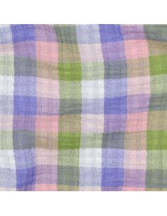 Tecido de gaze dupla de algodão xadrez - Rosa e lavanda