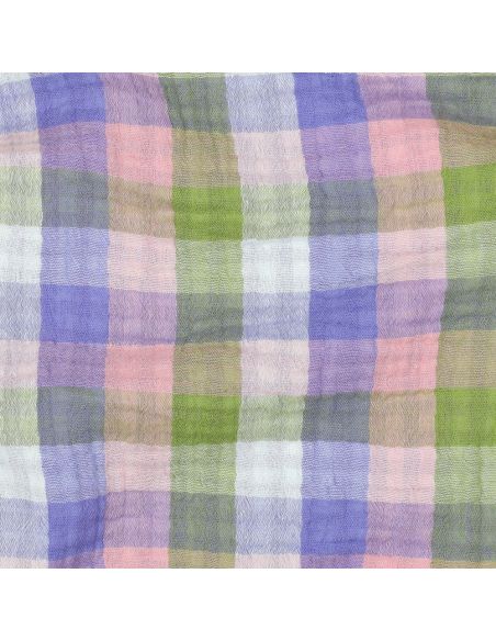 Tecido de gaze dupla de algodão xadrez - Rosa e lavanda