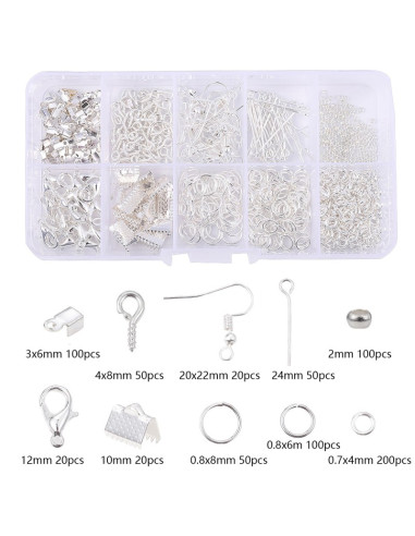 Kit 710 peças para criação de bijuterias - Prata