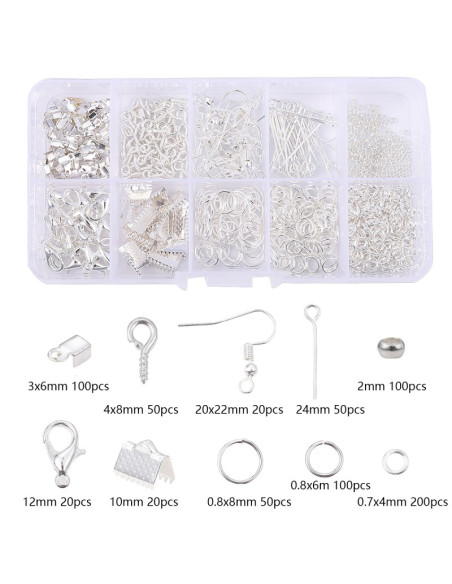 Kit 710 peças para criação de bijuterias - Prata