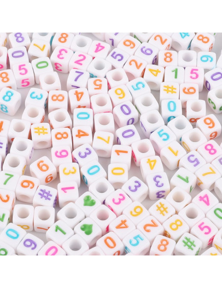 Saco com 100 contas quadradas brancas - Números multicoloridos