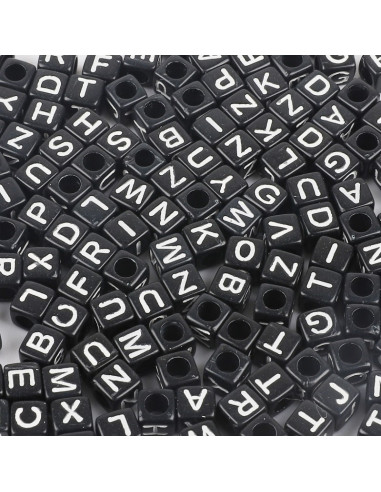 Saco com 100 contas quadradas pretas - Letras brancas