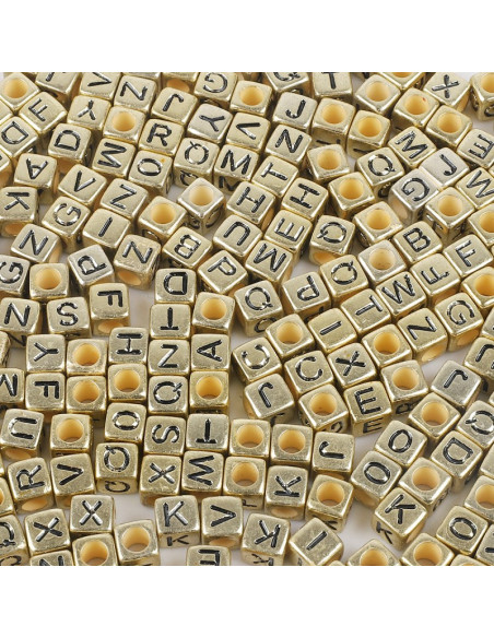 Saco de 100 contas quadradas douradas - Letras pretas