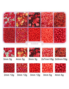 Caixa de 80 g de missangas e lantejoulas - Vermelho