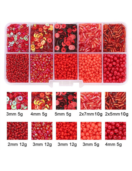 Caixa de 80 g de missangas e lantejoulas - Vermelho