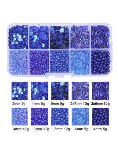 Caixa de 80 g de missangas e lantejoulas - Azul real