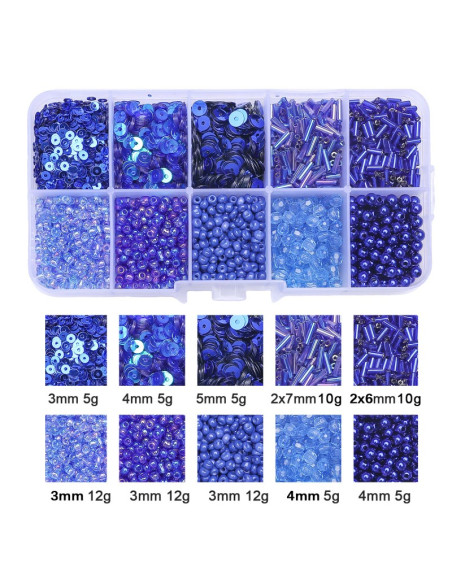 Caixa de 80 g de missangas e lantejoulas - Azul real