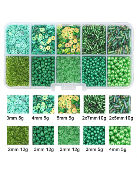 Caixa de 80 gramas de missangas e lantejoulas - Verde escuro
