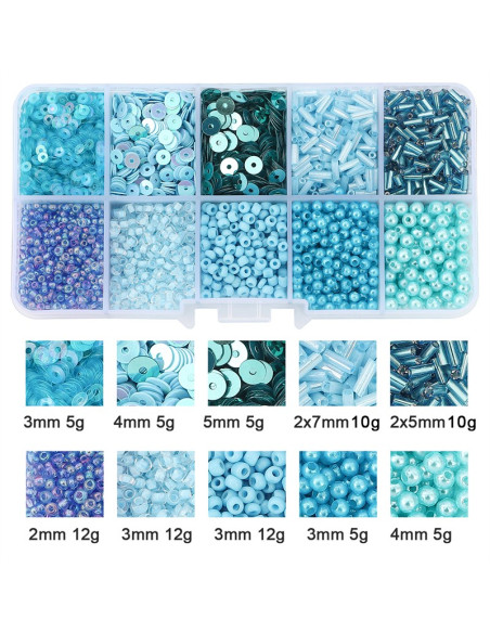 Caixa de 80 g de missangas e lantejoulas - Azul