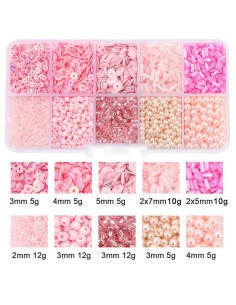 Caixa de 80 g de missangas e lantejoulas - Rosa