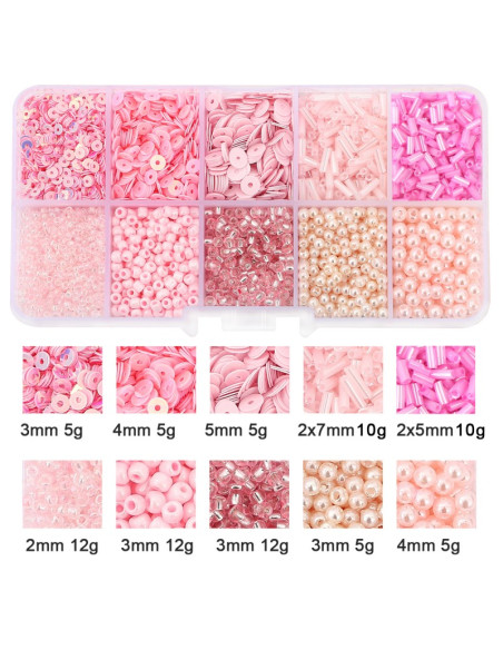 Caixa de 80 g de missangas e lantejoulas - Rosa