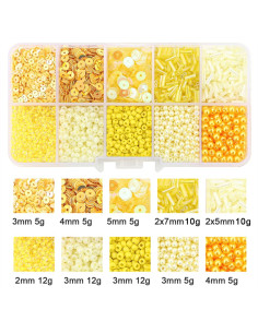 Caixa de 80 g de missangas e lantejoulas - Amarelo