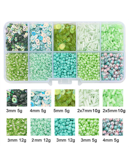 Caixa de 80 g de missangas e lantejoulas - Verde claro