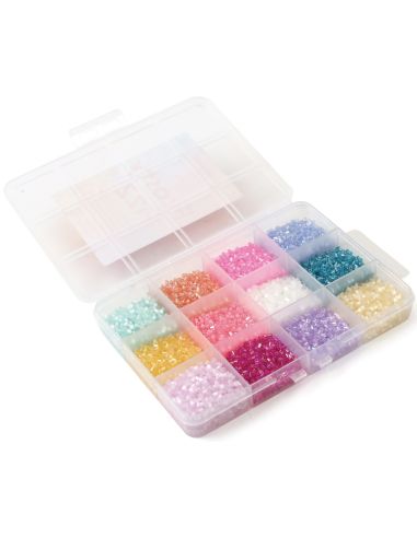 Conjunto de 12 cores de missangas de vidro 2 mm - Frosty Fizz