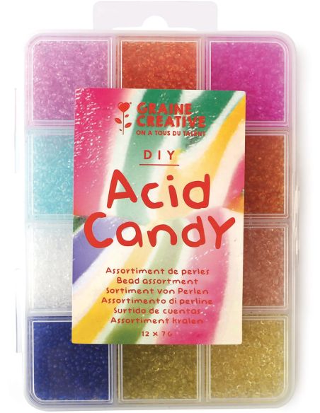 Conjunto de 12 cores de missangas de vidro 2 mm - Acid Candy