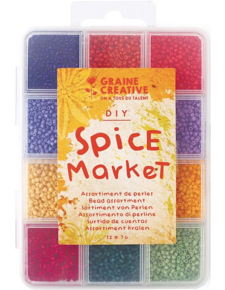 Conjunto de 12 cores de missangas de vidro 2 mm - Spice Market