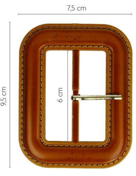 Fivela de cinto retangular com aparência de couro pespontado – 6 cm