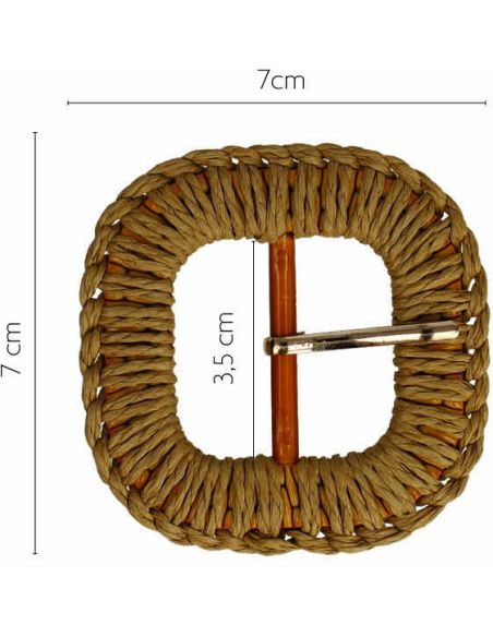 Fivela de cinto quadrada arredondada em ráfia trançada – 3,5 cm