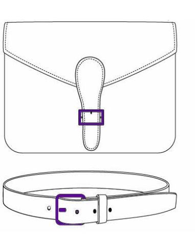 Fivela de cinto retangular com aparência de couro pespontado – 6 cm