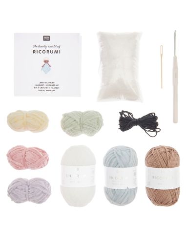 Kit de crochê para cobertor de pelúcia - Arco-íris pastel