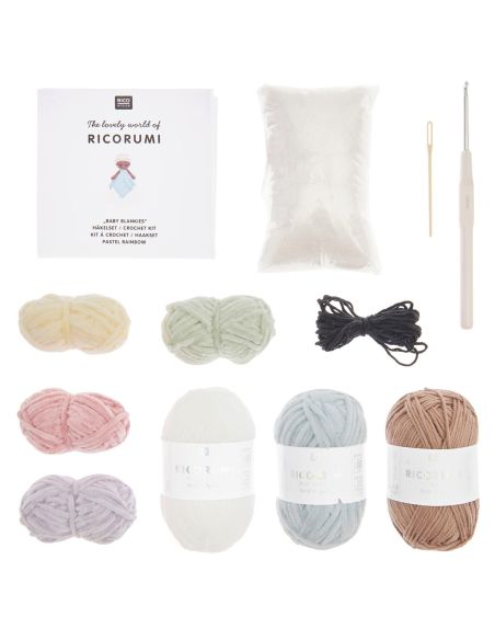 Kit de crochê para cobertor de pelúcia - Arco-íris pastel