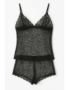 Tecido de renda elástica Léonie - Preto 2