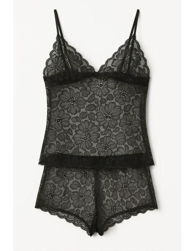 Tecido de renda elástica Léonie - Preto