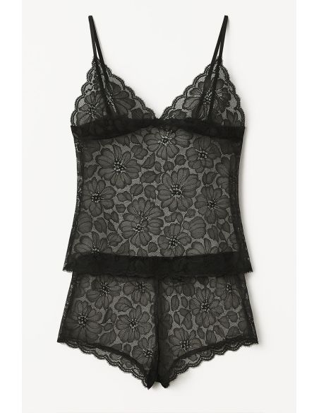 Tecido de renda elástica Léonie - Preto