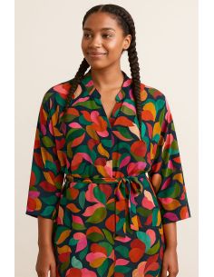 Tecido viscose fantasia - Abigael preto e multicolorido 2