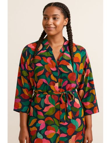 Tecido viscose fantasia - Abigael preto e multicolorido