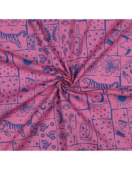 Tecido popelina de algodão - Mystic fundo rosa