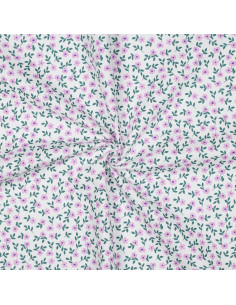 Tecido popeline de algodão - Flores rosa fundo branco