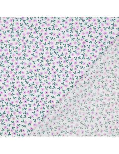 Tecido popeline de algodão - Flores rosa fundo branco