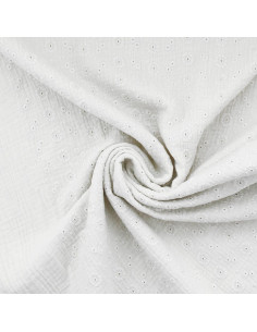 Tecido de gaze dupla de algodão bordado Suzy - Branco