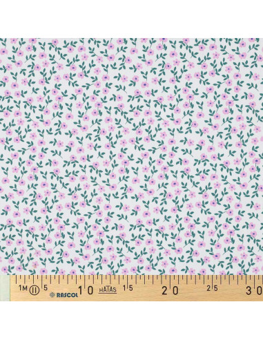 Tecido popeline de algodão - Flores rosa fundo branco