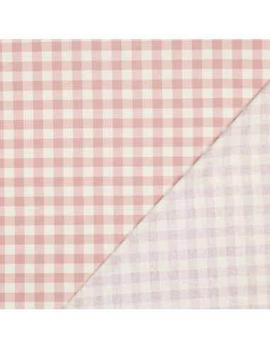 Tecido flanela xadrez grande - Rosa e cru