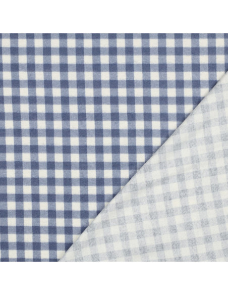 Tecido flanela grandes xadrez - Azul e cru