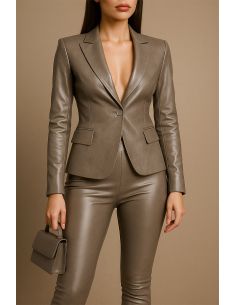 Tecido stretch brilhante imitação para vestuário - Taupe 2