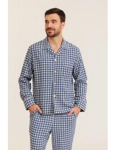 Tecido flanela xadrez grande - Azul e cru 2