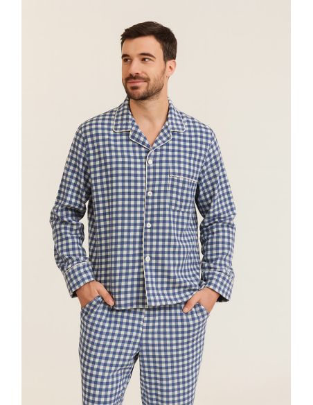 Tecido flanela xadrez grande - Azul e cru